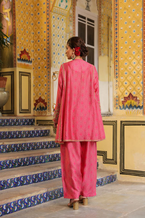 Ahista pink printed pheran short kurta set