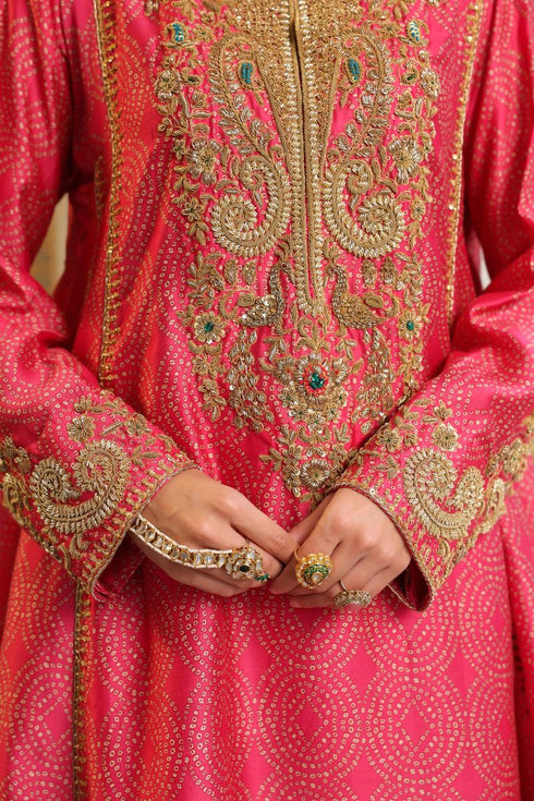 Ahista pink printed pheran short kurta set