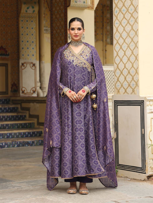 Ahista purple printed angrakha set
