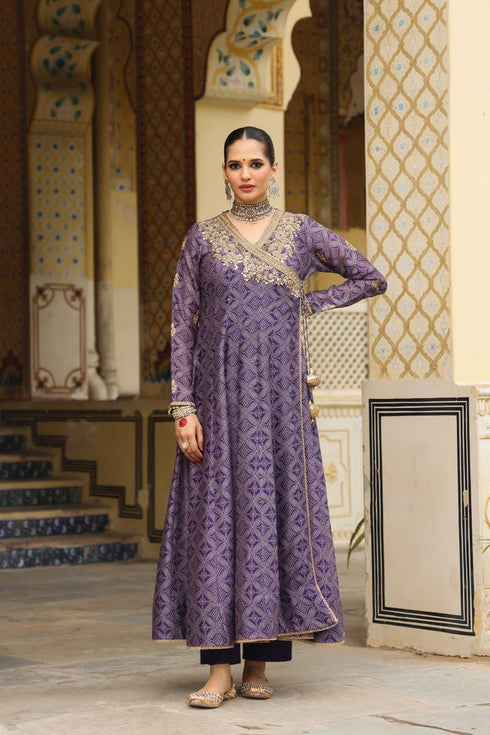 Ahista purple printed angrakha set