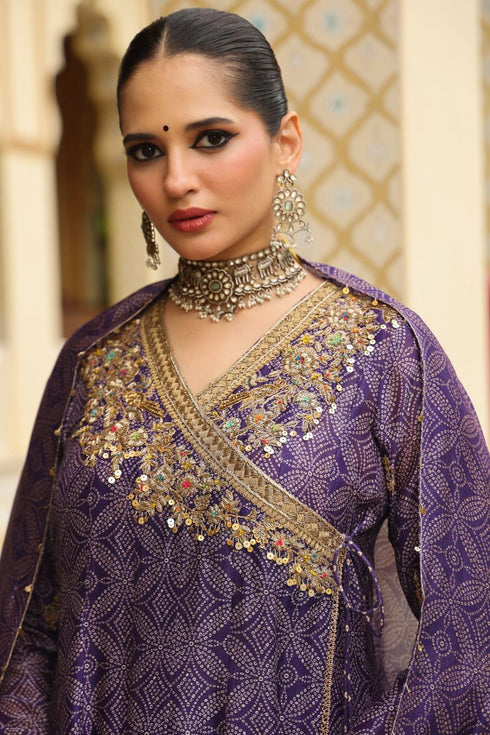 Ahista purple printed angrakha set