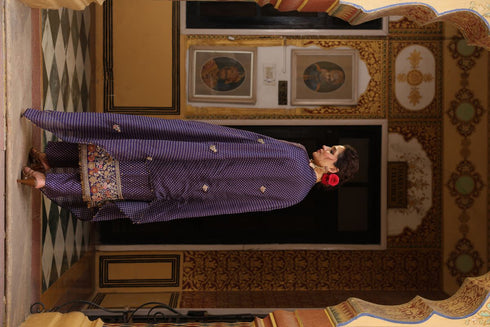 Ahista purple printed mayur applique long kurta set