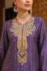 Ahista purple printed pakhi yoke straight kurta set