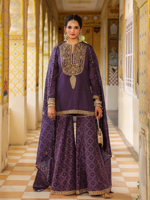 Ahista purple printed sharara set