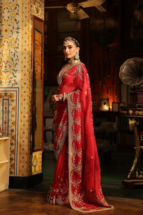 Ahista red zardozi sari set
