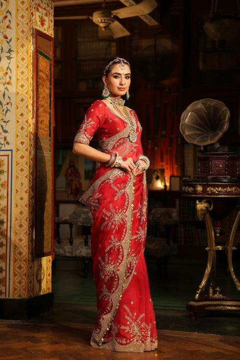 Ahista red zardozi sari set