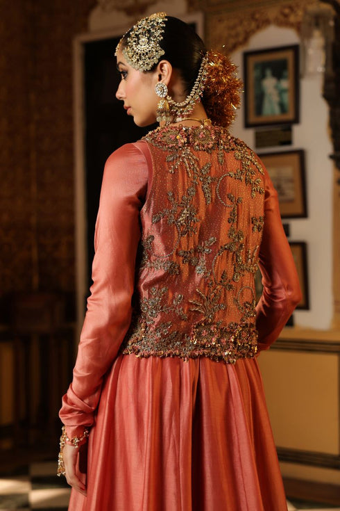 Ahista rose pink jacket kalidaar set