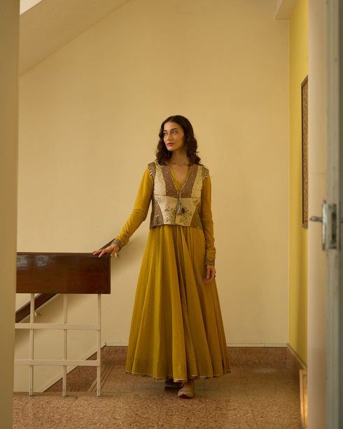 Alka basant yellow, grey and beige gilet