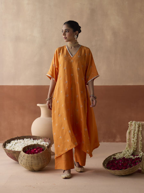 All over lotus butti marigold kaftan set