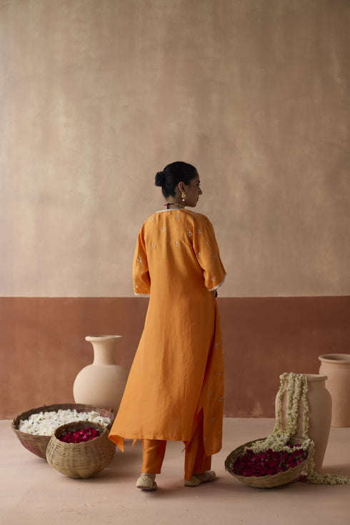 All over lotus butti marigold kaftan set