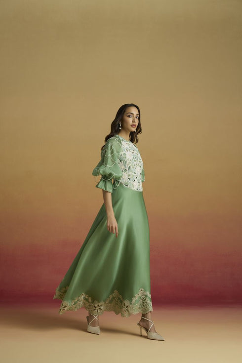 Amaryllis sage green contrast flounce dress