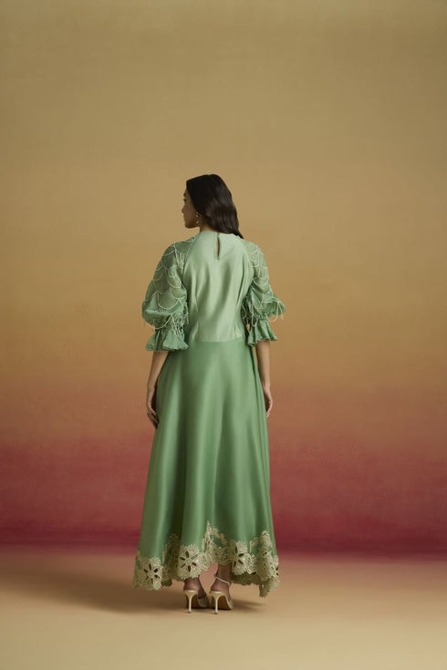 Amaryllis sage green contrast flounce dress