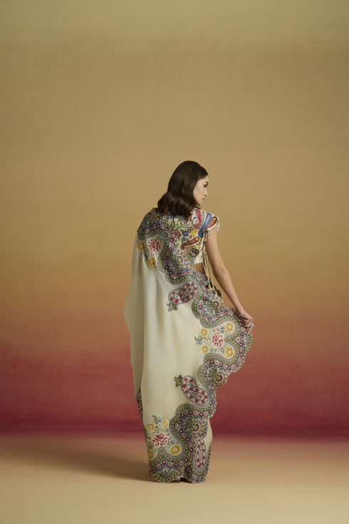 Amaryllis ivory cordwork paisely sari