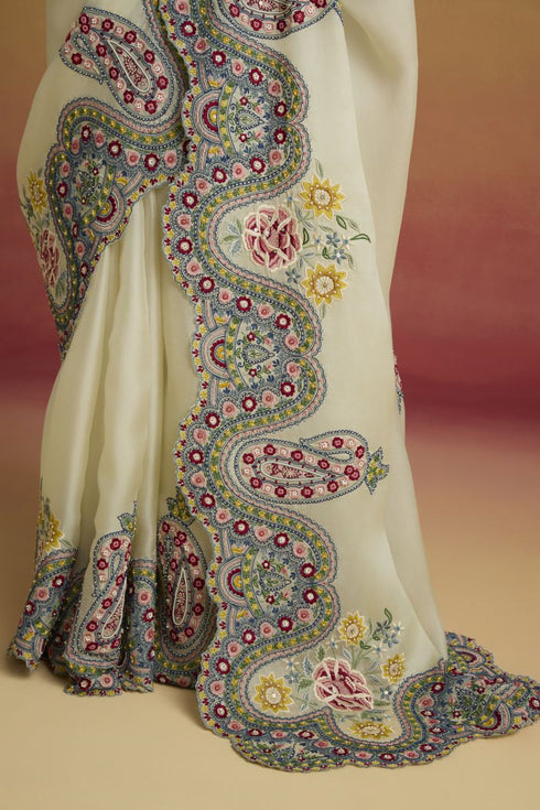 Amaryllis ivory cordwork paisely sari