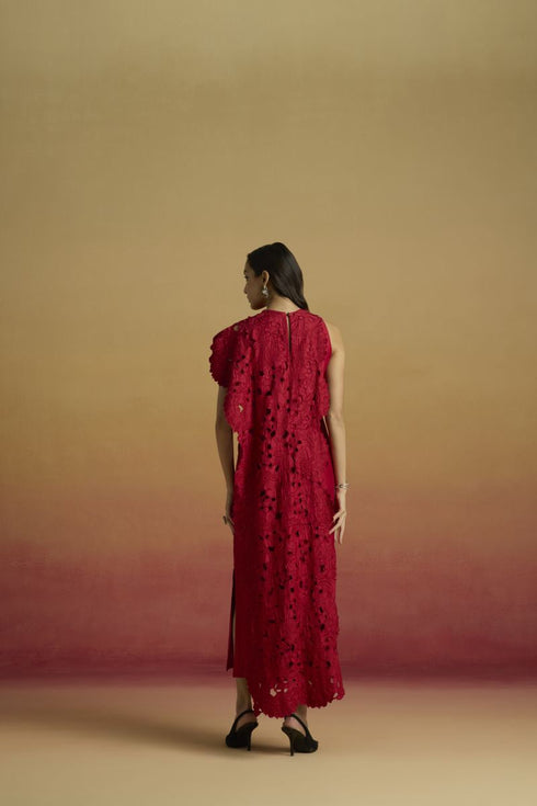 Amaryllis red drape detail straight dress