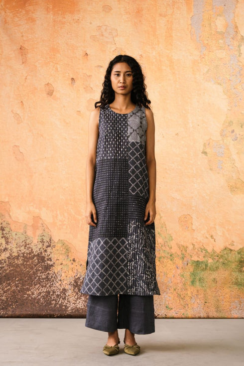 Amaya stone blue tunic pants set with luna jacket