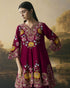 Amber cherry red contrast cordwork flared short kurta with tulip pants