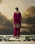 Amber cherry red contrast cordwork flared short kurta with tulip pants