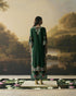 Amber emerald green contrast floral cordwork kurta with pants
