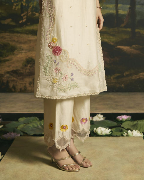 Amber ivory beadwork panelled kurta with pants