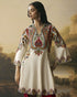 Amber ivory contrast paisley flared short kurta with bell bottom pants