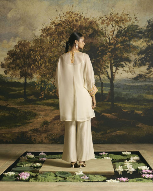 Amber ivory floral blossom tunic with cutwork pants