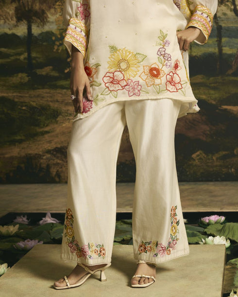Amber ivory floral blossom tunic with cutwork pants