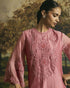 Amber pink cutwork and beadwork kurta with narrow pants