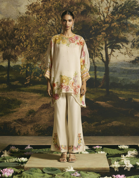 Amber ivory floral blossom tunic with cutwork pants
