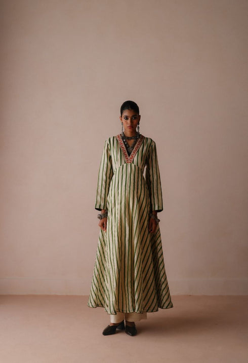 Ambi green stripe anarkali set