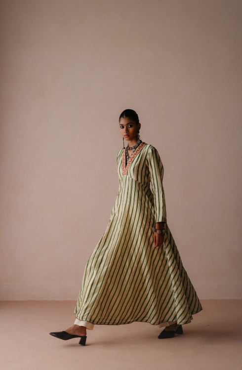 Ambi green stripe anarkali set