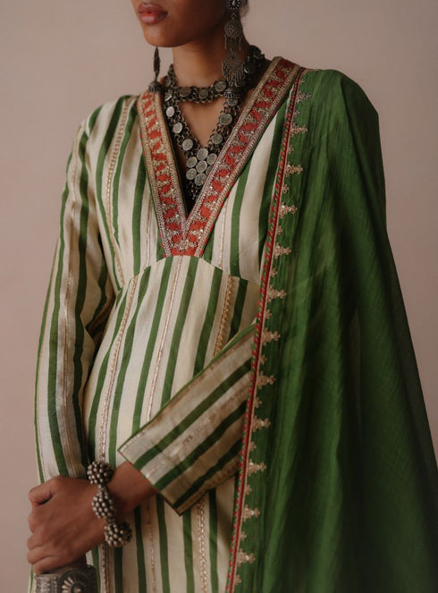Ambi green stripe anarkali set