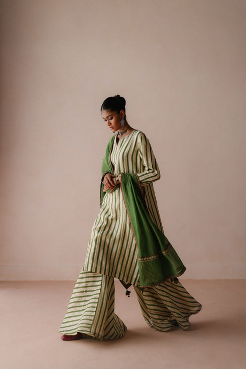 Ambi green stripe sharara set