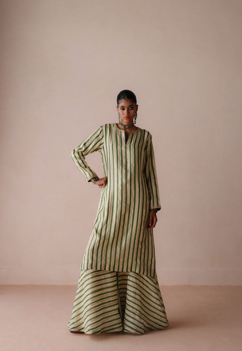 Ambi green stripe sharara set