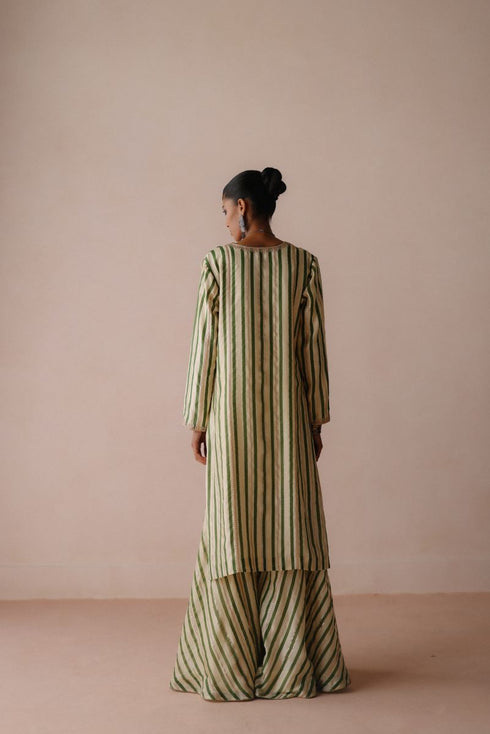 Ambi green stripe sharara set