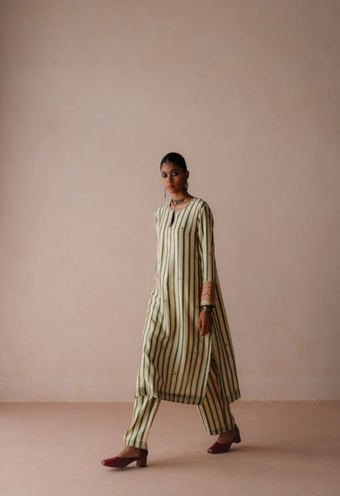 Ambi green stripe kurta set