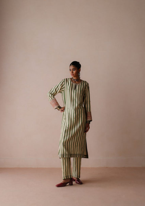Ambi green stripe kurta set