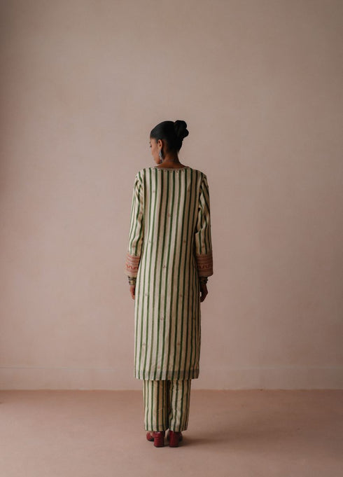 Ambi green stripe kurta set
