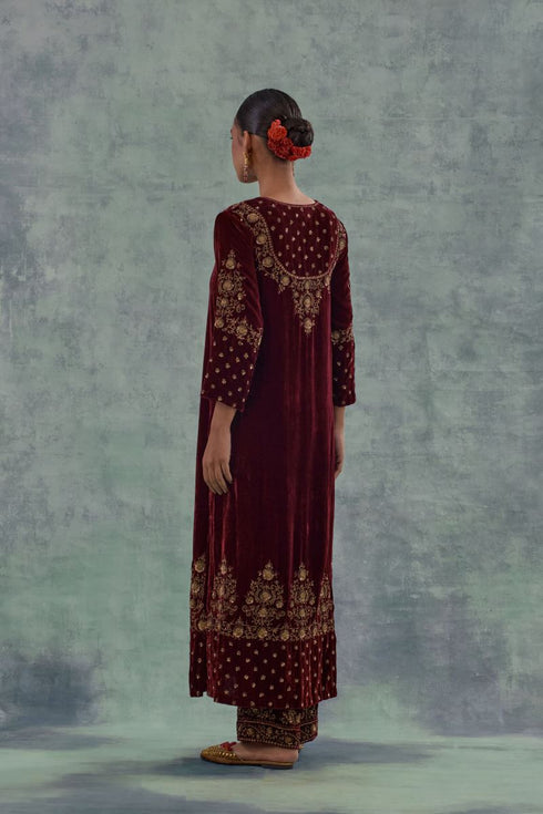 Ambika deep maroon straight long kurta set