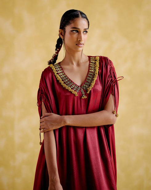Amor maroon kaftan dress