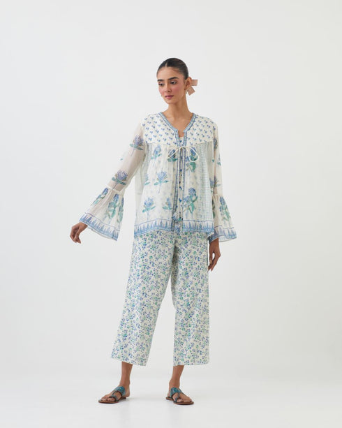 Amrita blue printed short top with pants