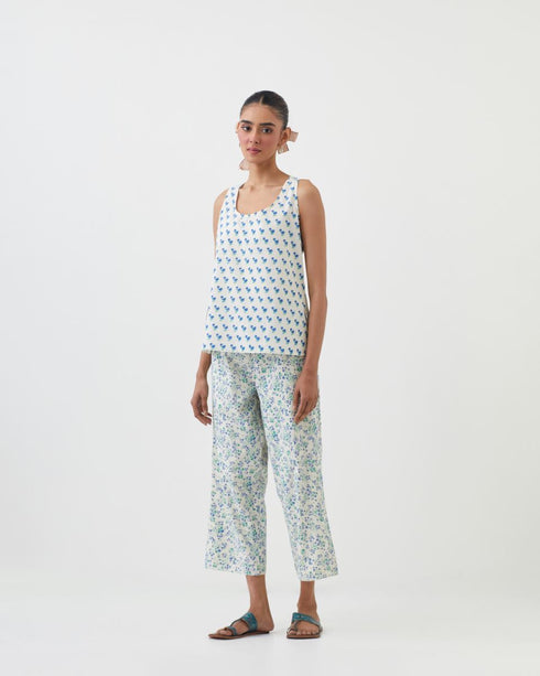 Amrita blue printed short top with pants
