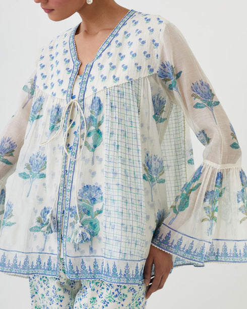 Amrita blue printed short top with pants