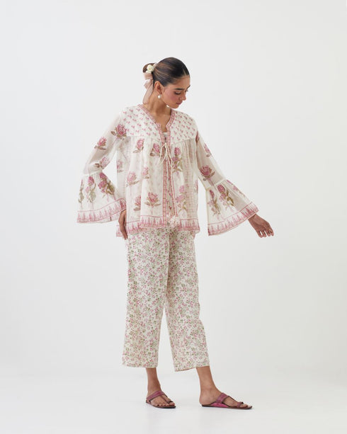 Amrita pink printed short top with pants