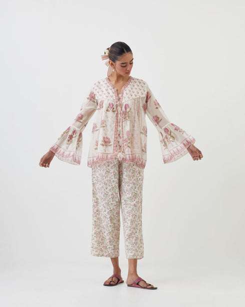 Amrita pink printed short top with pants