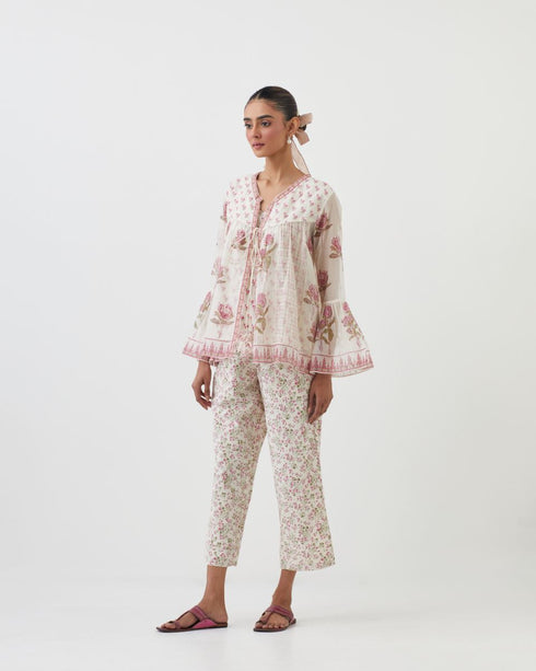 Amrita pink printed short top with pants