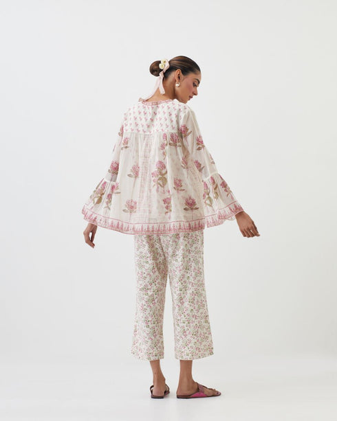 Amrita pink printed short top with pants