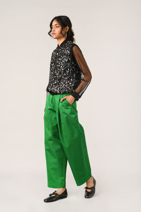 Andra green straight pleated pants