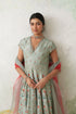 Aqua dupion printed and embroidered anarkali set