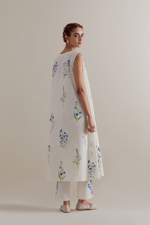 Aranya blue and green A-line kurta set
